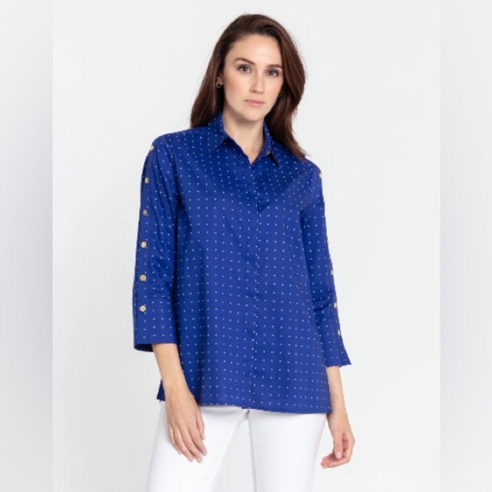 Hinson Wu Eleanor 3/4 Sleeve Marine Dot Print Shirt
